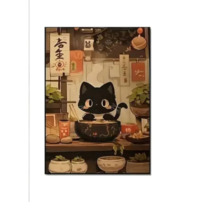 Japanese Black Cat 'A' Canvas Poster (50x70cm) - 1 Piece - ملصق